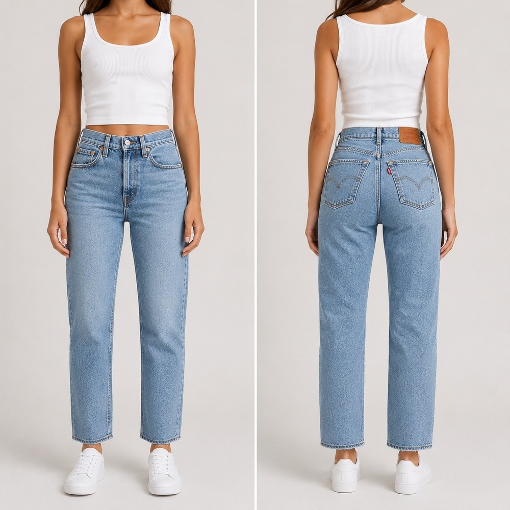 Levis Premium Ribcage Straight Ankle Jeans Light Wash 25 High Rise 90s Mom Denim